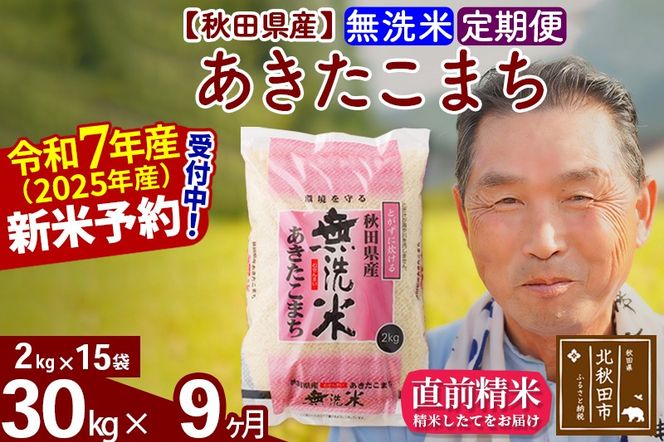 令和7年産《定期便9ヶ月》秋田県産 あきたこまち 30kg【無洗米】(2kg小分け袋) 2025年産 お届け時期選べる お届け周期調整可能 隔月に調整OK お米 おおもり [おおもり 秋田 お米 あきたこまち 米どころ 東北 北秋田市 定期便 毎月お届け]|oomr-31009