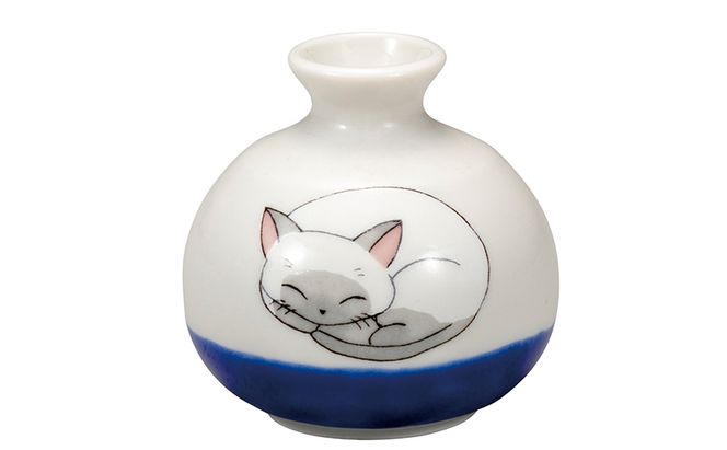 九谷焼　1.8号小つぼ花生　眠り猫　しろ 