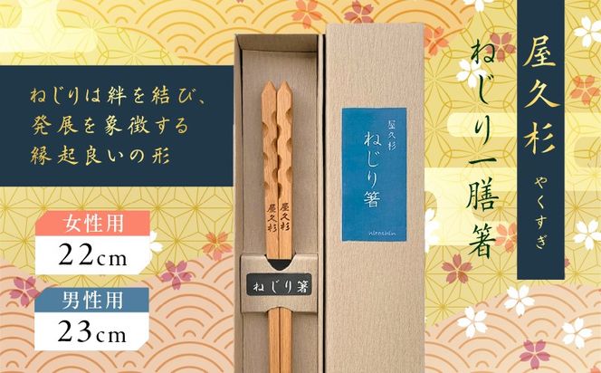 ＜選べる＞屋久杉 ねじり一膳箸 女性用（22cm）or男性用（23cm）　K042-005_SKU