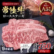 【2026年9月発送予定】最高級A4.A5ランク 常陸牛ロースステーキ750ｇ（250g×3）【人気肉 お肉 牛肉 和牛 黒毛和牛 国産黒毛和牛 ロース肉 ステーキ 国産牛 焼肉 焼き肉 バーベキュー BBQ A5 ブランド牛】(CR102-9)