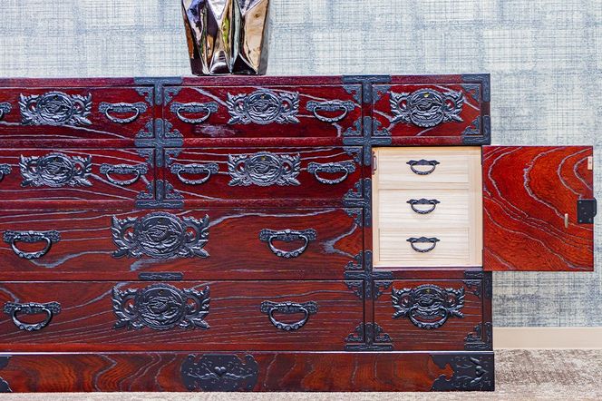 仙台箪笥 130巾横長箪笥 拭き漆塗り KC-12B （申込書返送後、1ヶ月～6ヶ月程度でお届け） 欅産業 たんす 家具 収納 インテリア|06_kyk-730301