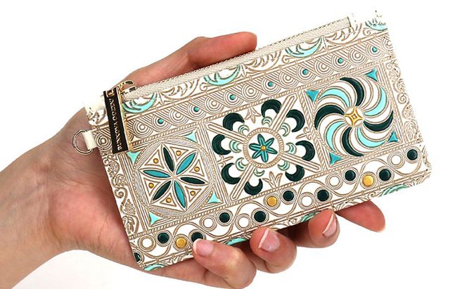 すっきり カードケース 錦紗 緑 文庫屋大関 パスケース 小銭入れ フラグメントケース カード 収納 ケース 本革 牛革 革 皮革 スリム コンパクト 工芸品 工芸 雑貨 おしゃれ チェーン ファスナー 日本製 東京