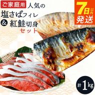 【ご家庭用 訳あり】人気の塩さばフィレ ＆ 紅鮭切身セット 計1kg_G7302