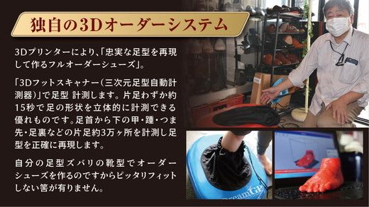 世界で一足のフルオーダーシューズ・カーフ革(本革)<3Dフットスキャナーを用いて計測>【革靴仕立て券送付】【R031W】（滋賀県　近江八幡市）