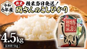 《 特別栽培米 》 令和6年産 精米日出荷 関さんの「 こしひかり 」 4.5kg ( 玄米時 5kg ) 新鮮 コシヒカリ 精米 米 こめ コメ 特別栽培農産物 認定米 新米 [AM080us]