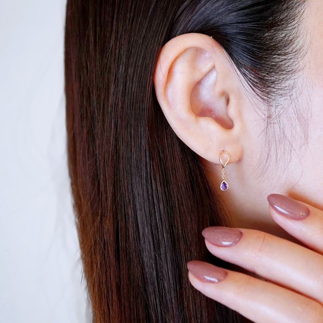 K10YG(10金) イエローゴールド 揺れる アメシスト アンティーク ピアス 保証書付 2274 242-049-a