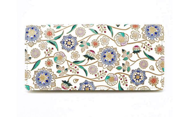 【文庫屋大関】束入れ ダリア＜コバルトブルー＞【皮革工芸品】 財布 お札 お札入れ 長財布 カード 小銭 牛革 手作り 日本製 墨田区 東京都