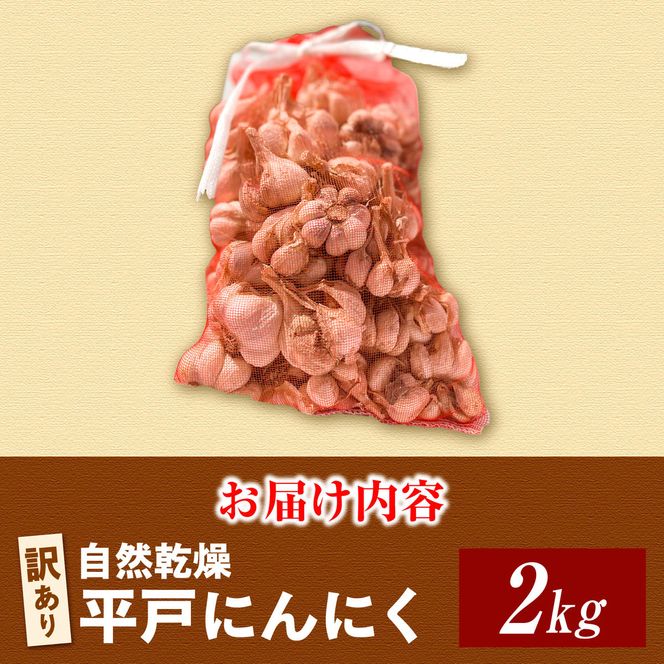 【訳あり】 平戸にんにく 約2kg 乾燥 ニンニク 平戸にんにく 訳アリ わけアリ 不揃い 型崩れ 自然乾燥 大量 大容量 常温 配送 数量限定 高知県産 高知県 土佐市【株式会社　植田ファーム】[BQAT007]