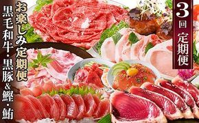 定期便3回配送　お楽しみ定期便(黒毛和牛・黒豚・かつお・まぐろ) LL-6014 【1485110】