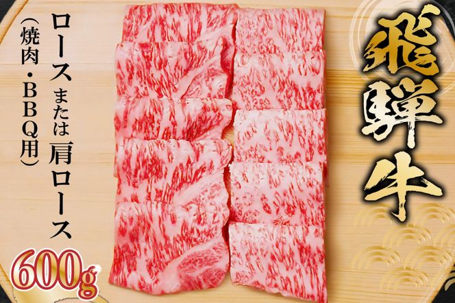 飛騨牛 ロースまたは肩ロース 600g (焼肉・BBQ用)【0091-007】