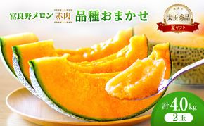 ＜2026年発送＞富良野メロン (赤肉) 夏ギフト 品種おまかせ 大玉秀品 2.0kg以上 2玉入 計4kg [ メロン フルーツ 果物 北海道 富良野 ]