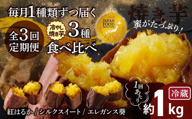 【ジャパンフードセレクション 金賞】（全3回）毎月1種類ずつ届く 冷やし焼き芋定期便 約1kg×3回（計3種） 芋スイーツ H047-038