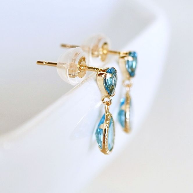 K10YG(10金) イエローゴールド 揺れる ブルートパーズ アンティーク ピアス 保証書付 SR-2261 242-050-d