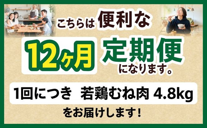 宮崎県産 若鶏切身 むね肉 4.8kg（300g×16袋）【12か月定期便】