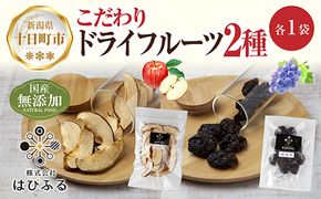 ドライフルーツ 2種(りんご ぶどう)／林檎 リンゴ ブドウ 葡萄 レーズン 干しぶどう 無添加 砂糖不使用 国産 フルーツ 保存食 ダイエット ギフト グルメ お取り寄せ はぴふる 新潟県 十日町市 