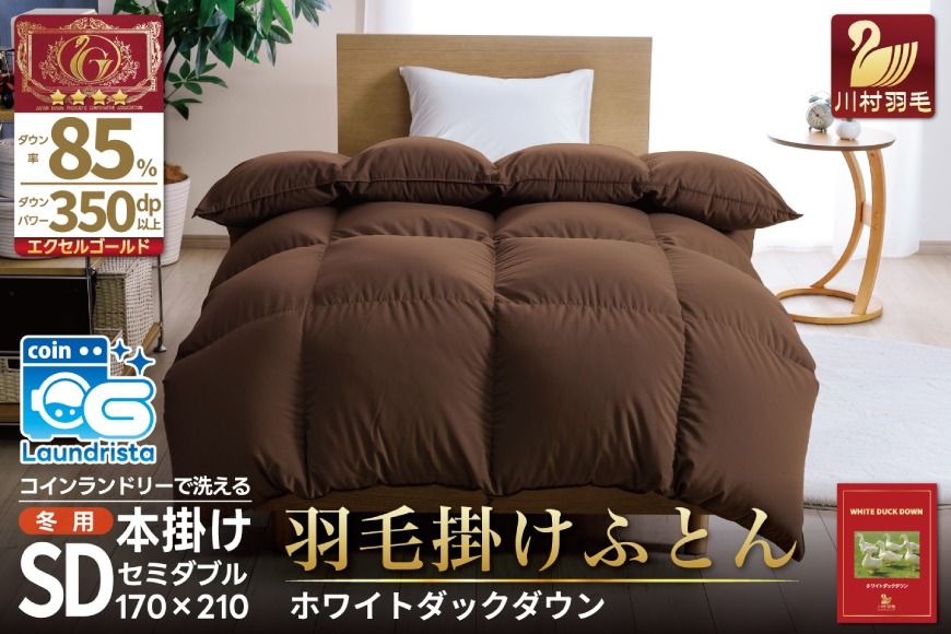 [冬用]洗える 羽毛布団 本掛け セミダブル ホワイトダックダウン 85% 1.4kg(無地 ブラウン)[川村羽毛 山梨県 韮崎市 20742904] 布団 日本製 エクセルゴールドラベル 抗菌 防臭 羽毛 ふとん フトン 寝具 日用品 本掛け コインランドリー 増量