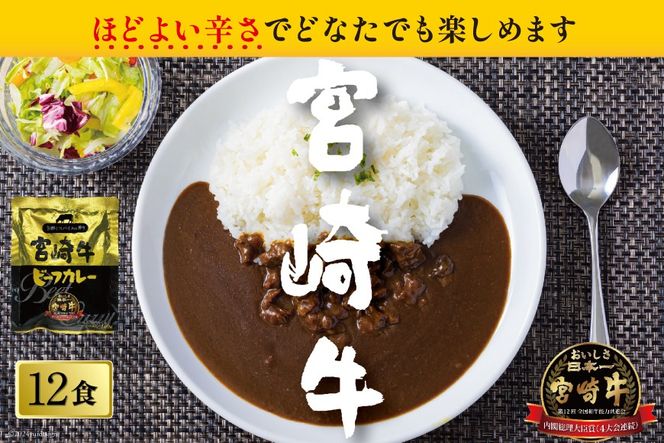 カレー レトルト 宮崎牛カレー 160g×12食 [九州産商 宮崎県 日向市 452061047] 詰め合わせ 小分け ビーフカレー 宮崎 牛 常備食 保存食 中辛 宮崎牛 防災 備蓄