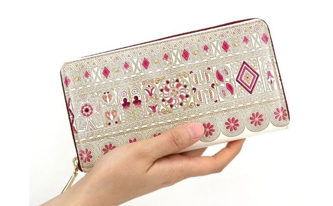 【文庫屋大関】 大容量　ぐるっとファスナーの長財布　アポロン＜ピンク＞【皮革工芸品】 ファッション小物 民芸品 