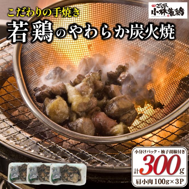 【テレビで紹介！元祖ざる焼き小林養鶏】やわらか炭火焼100g×3Pセット（国産 鶏 鶏肉 小分け 炭火焼 鶏炭火焼き 調理済 冷凍 宮崎 小林市）