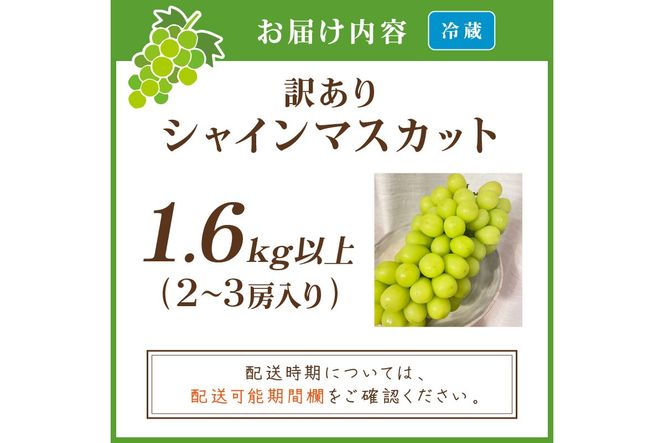 【先行予約／数量限定100】訳ありシャインマスカット 1.6kg以上（2～3房入り）（2026年9月上旬～発送）　FK00023