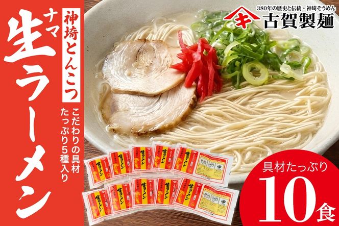 自宅で本格ラーメン・神埼とんこつ生ラーメン 10袋入【 ご当地ラーメン 豚骨ラーメン とんこつラーメン 袋麺 乾麺】(H014146)