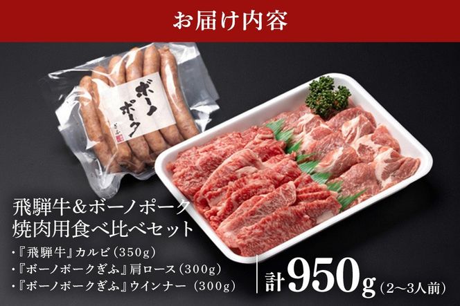 飛騨牛・ボーノポーク・ウインナー 焼肉用食べ比べセット 950g 2～3人前 519