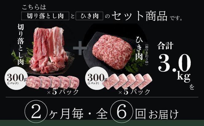 DM022_new　＜定期便＞6回プラン 幻の銘柄豚 富士湧水ポーク 2か月毎に美味しいお肉が届く！ 切り落とし1.5kg+挽肉1.5kg*