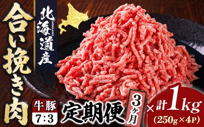 【定期便 3ヶ月連続】北海道産 合い挽き肉 合計1kg（牛7：豚3） 濃厚旨みひき肉｜挽肉 挽き肉 ひき肉です 合挽肉 合挽き肉 豚 肉 豚肉 豚肉ミンチ 合挽豚肉 牛 肉 牛肉 牛肉ミンチ 合挽牛肉 合い挽き 小分け 一人暮らし セット おかず ハンバーグ 冷凍 定期便 肉 絶品 人気 ヒロセ 北海道 釧路町 釧路超 特産品