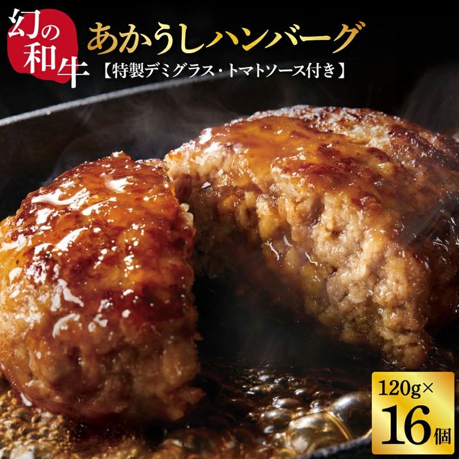 CDM006　 創業50年老舗レストランの幻の和牛あかうしハンバーグ120g×16コ＋特製デミソース×4袋、特製トマトソース×4袋人気惣菜 数量限定 牛肉 豚肉  故郷納税 焼くだけ 溢れる肉汁 土佐あか牛 ハンバーグ 小分け 