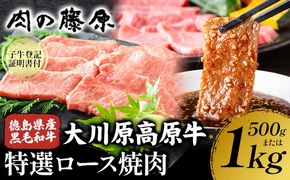 大川原高原牛 特選ロース 焼肉 1kg 冷凍便 肉の藤原《90日以内に出荷予定(土日祝除く)》和牛 希少 大川原高原 牛肉 焼肉 ロース 贅沢 バーベキュー BBQ キャンプ ギフト 贈答 徳島県 佐那河内村---sanagouchi_nfw_16_1kg---