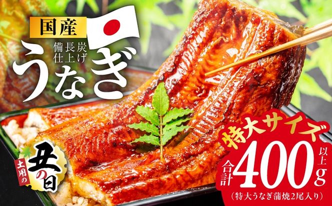 kgp0022-1d 【土用の丑の日までにお届け】国産うなぎ 特大2尾 400g以上【特製タレ付 蒲焼 鰻 ウナギ 炭火焼き 備長炭 手焼き レンジ 温めるだけ 簡単調理】