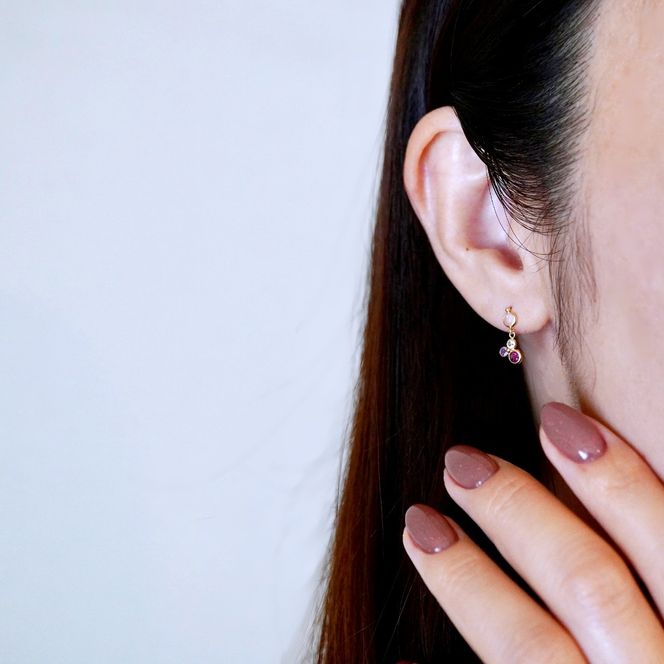 K10YG(10金) イエローゴールド ピンク系天然石 マルチカラー ピアス 揺れる 保証書付 2125 242-052-a