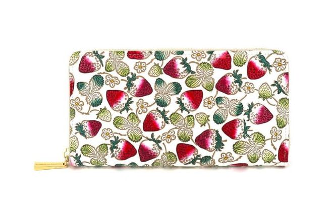 長財布 大容量 ぐるっとファスナーの長財布 いちご 文庫屋大関 通帳が入る 財布 レディース ラウンドファスナー レザー 本革 革 文庫革 レディース財布 お財布 通帳 通帳入れ 通帳ケース 柄 日本製 東京 墨田区