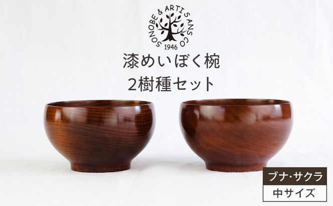 漆めいぼく椀 中 ２樹種セット(ブナ・サクラ)【めいぼく椀11.5φ×6.8cm 手作り ふき漆塗り 国産天然木 おしゃれ プレゼント 記念 お祝い お椀 漆 2客セット ペア 夫婦 神奈川県 小田原市 】 142069_AR012