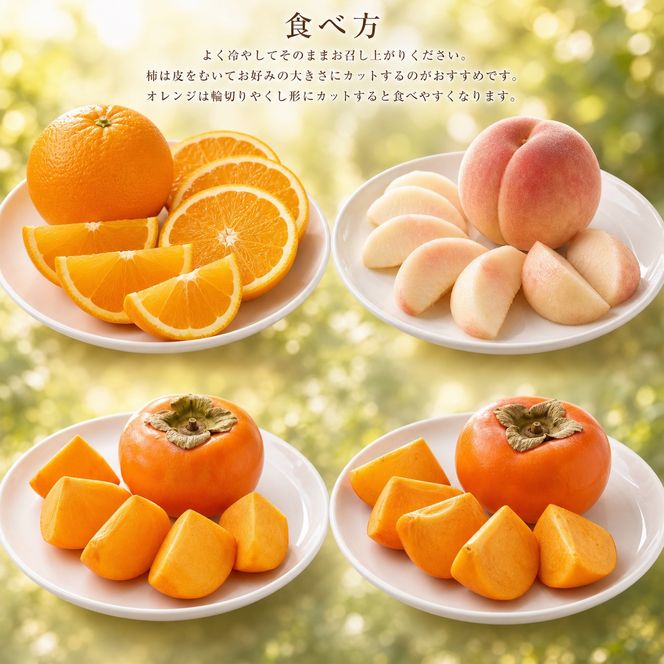 【7・8・10・11月 全4回】紀州和歌山産旬のフルーツセット（バレンシア・桃・ひらたねなし柿・富有柿）【UT81】 303446_XF91144