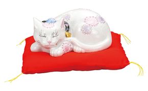九谷焼　6号眠り猫　花むらさき（布団付）　a05 