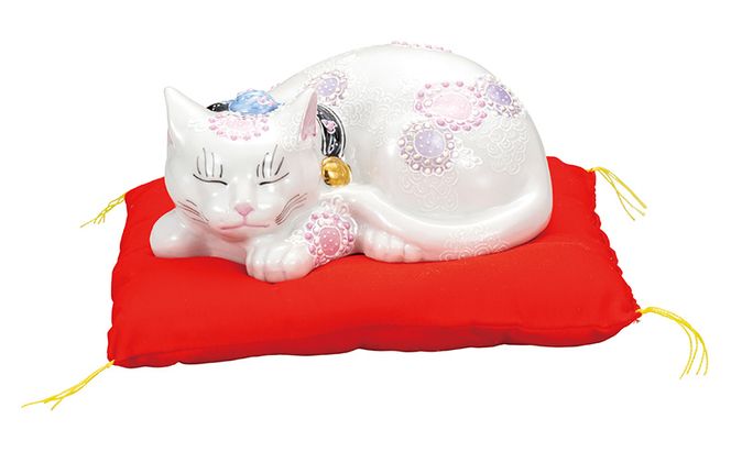 九谷焼　6号眠り猫　花むらさき（布団付）　a05 