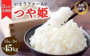 【3ヶ月定期便】いとうファームの 令和6年産「つや姫」15kg×3回 計45㎏ / 米 お米 精米 白米 ご飯 米定期便 産地直送