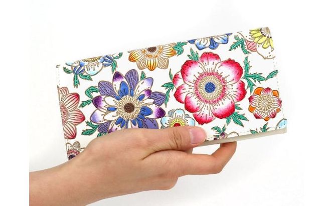 【文庫屋大関】束入れ アネモネ【皮革工芸品】 財布 お札 お札入れ 長財布 カード 小銭 牛革 手作り 日本製 墨田区 東京都