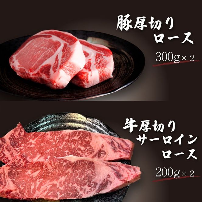 【冷凍】富士湧水ポーク・甲州ワインビーフ熟成肉 ステーキ食べ比べセット 	DM063