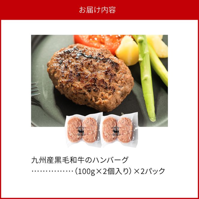 九州産黒毛和牛のハンバーグ(100g×2個入り)×2パック N0105-YA0302