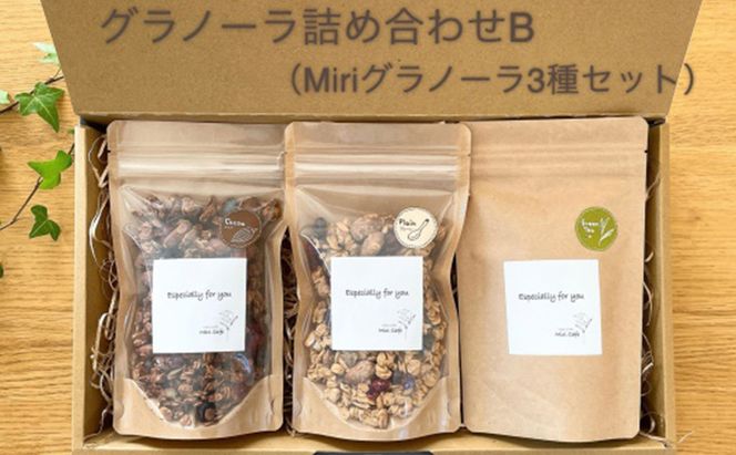 Miri Cafeグラノーラ詰め合わせB 人気 厳選 健康 食事 袋井市 お菓子 有機オートミール 甜菜糖 優しい甘み 米粉使用 グルテンフリー 朝食 おやつ 間食 プレーン ココア 煎茶 ヴィーガン