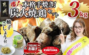 本格手焼き!炭火焼鶏3kg(ゆずこしょう付)≪みやこんじょ特急便≫_MJ-1417-Q_(都城市) リピーター続出!! 鶏肉 小分け 炭火焼き おつまみ 宮崎 冷凍 柚子胡椒  保存料不使用 ギャル曽根さんおすすめの鶏肉返礼品(炭火焼)