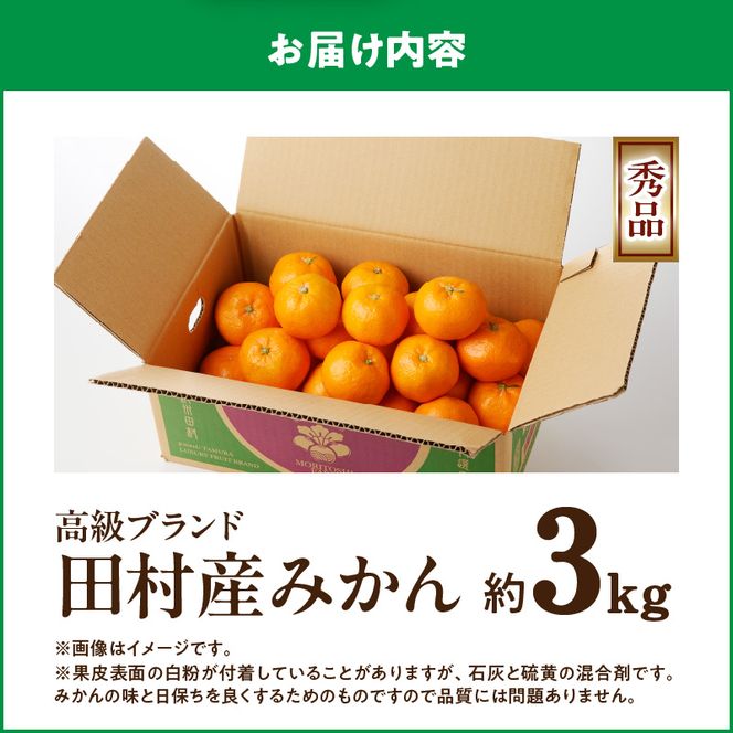 G7339_【2026年11月下旬頃より発送】高級ブランド 秀品 紀州有田田村産みかん 3kg 濃厚 糖度 酸味 バランス 甘さ コク 国産 みかん 有田みかん フルーツ 果物 果実 デザート おやつ お取り寄せ お取り寄せフルーツ 和歌山県 湯浅町 送料無料