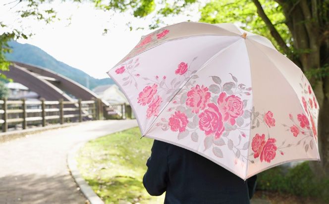 CB087　【槙田商店】晴雨兼用折りたたみ傘　絵おり　バラ　ピンク