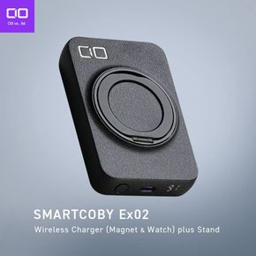 SMARTCOBY Ex02 (ブラック) Wireless Charger (Magnet＆Watch) plus Stand｜CIO モバイルバッテリー ワイヤレス充電 MagSafe対応スマホ対応 iPhone Airpods AppleWatch [2526]