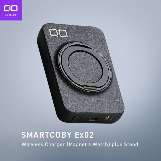 SMARTCOBY Ex02(ブラック) SMARTCOBY Ex02 Wireless Charger (Magnet＆Watch) plus Stand｜モバイルバッテリー ワイヤレス充電 MagSafe対応スマホ対応 iPhone Airpods AppleWatch [2526]