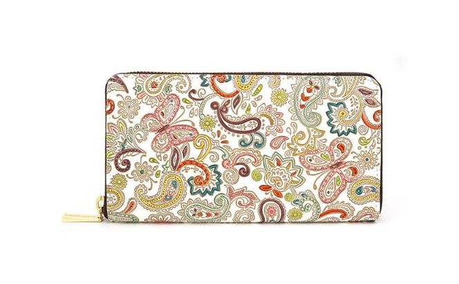 【文庫屋大関】 大容量　ぐるっとファスナーの長財布　ペイズリー【皮革工芸品】 ファッション小物 民芸品 