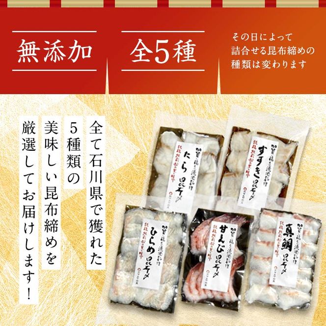 昆布締め詰合せ おまかせ5種 無添加 昆布締め 刺身 おまかせ セット 詰合せ 真空包装 おつまみ 肴 海産物 海の幸 魚介 国産 食品 復興 震災 コロナ 能登半島地震復興支援 北陸新幹線 F6P-0562
