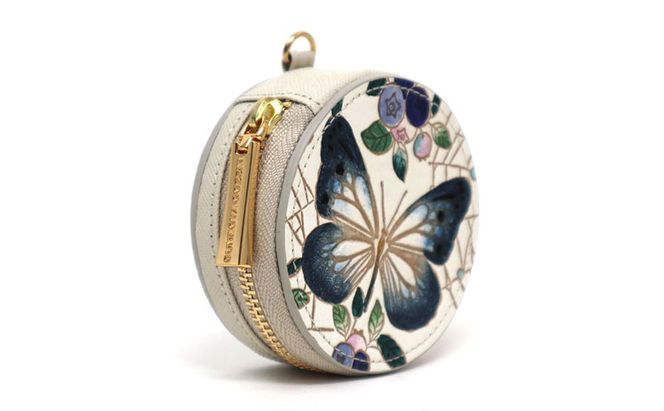 【文庫屋大関】マカロンポーチ ブルーベリーは願う＜ネイビー＞【皮革工芸品】 ポーチ ミニポーチ 小物入れ アクセサリー入れ イヤホン入れ 収納 保管ケース 手のひらサイズ  本革 革 皮革 工芸品 工芸 雑貨 ギフト プレゼント 日本製 東京